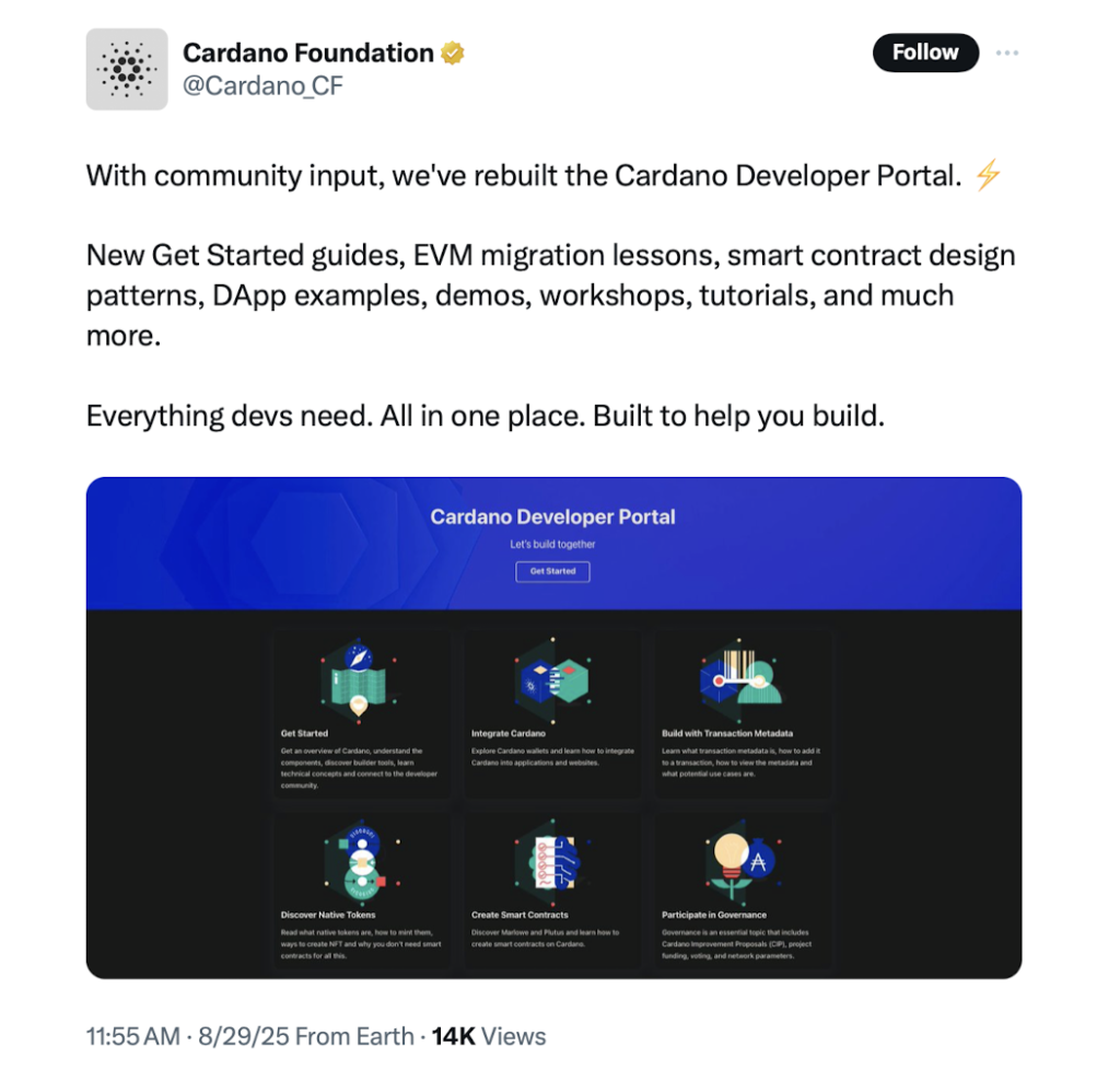 اعلامیه کاردانو درباره بروزرسانی پورتال توسعه‌دهندگان - منبع: Cardano Foundation
